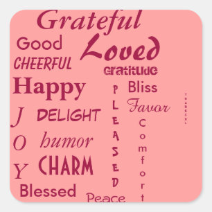 Adesivo Quadrado Vinheta de Gratidão Rosa bonito