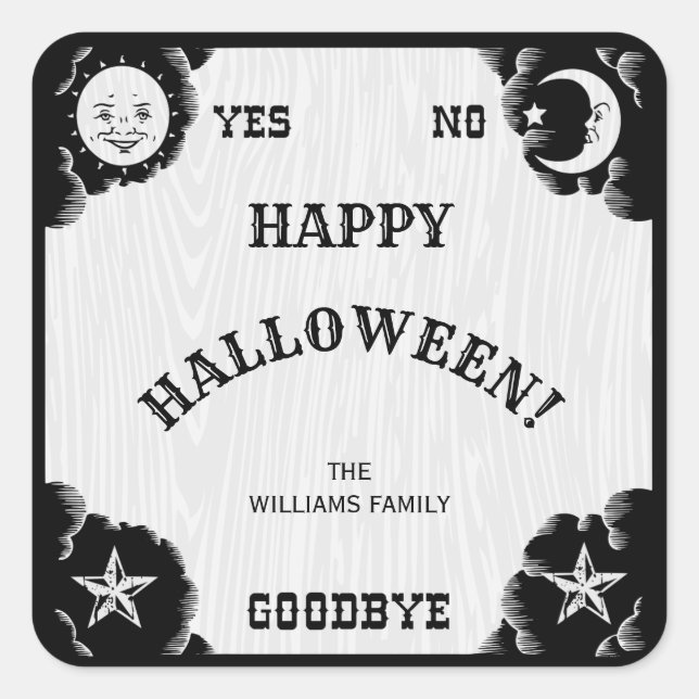 Adesivo Quadrado Vinheta de Halloween de Conselho Espirituoso (Frente)