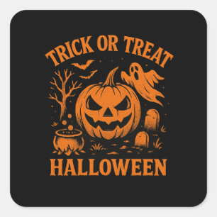 Adesivo Quadrado Vinheta de Halloween de Truque ou Tratar