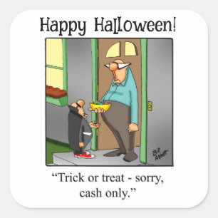 Adesivo Quadrado Vinheta de Humor de Halloween "Cash Only"