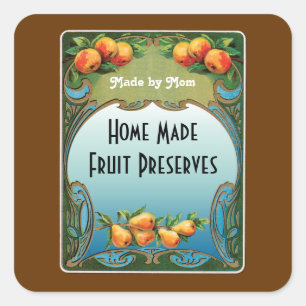 Adesivo Quadrado Vinheta de latas personalizadas de Fruta Art Deco