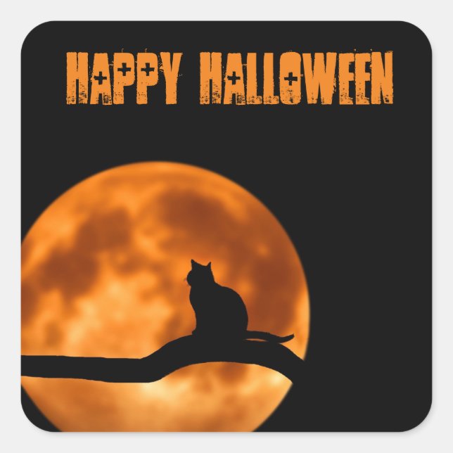 Adesivo Quadrado Vinheta de Lua Laranja Halloween (Frente)