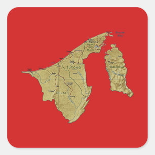 Adesivo Quadrado Vinheta de Mapa Brunei