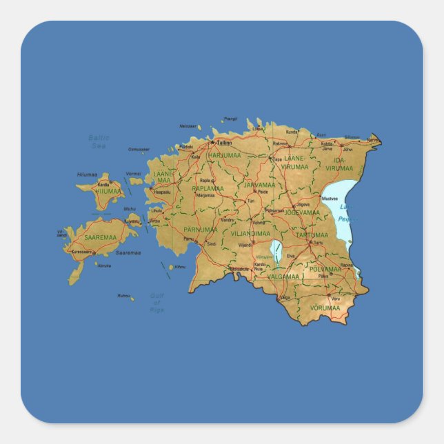 Adesivo Quadrado Vinheta de Mapa da Estônia (Frente)