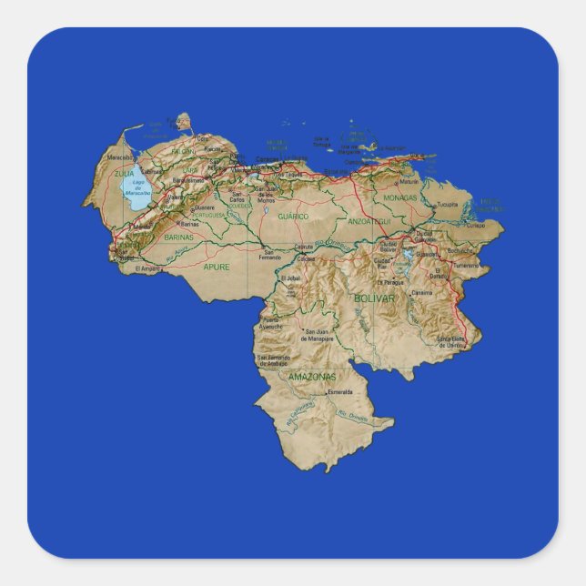 Adesivo Quadrado Vinheta de mapa da Venezuela (Frente)