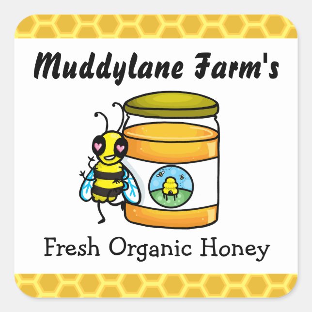 Adesivo Quadrado Vinheta de Mel Personalizável (Frente)