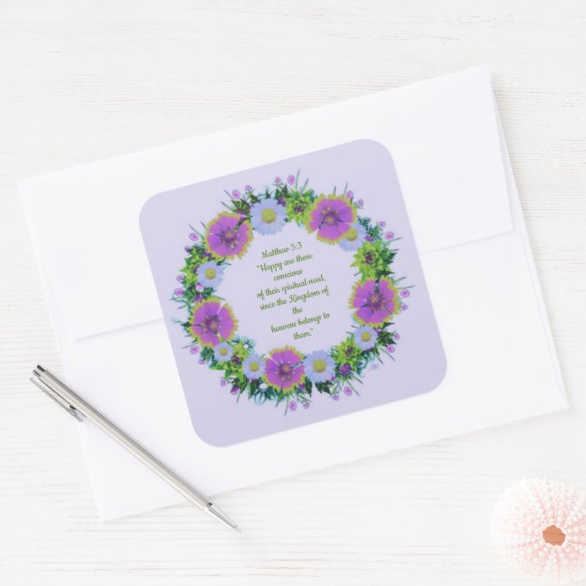 Adesivo Quadrado Vinheta de Mensagem Espiritual Versa de Script (Envelope)