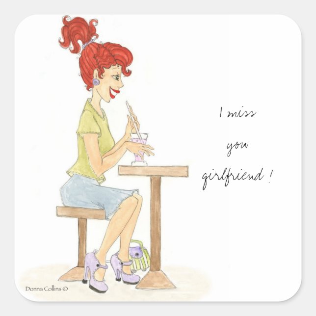 Adesivo Quadrado Vinheta de moça de refrigerante (Frente)