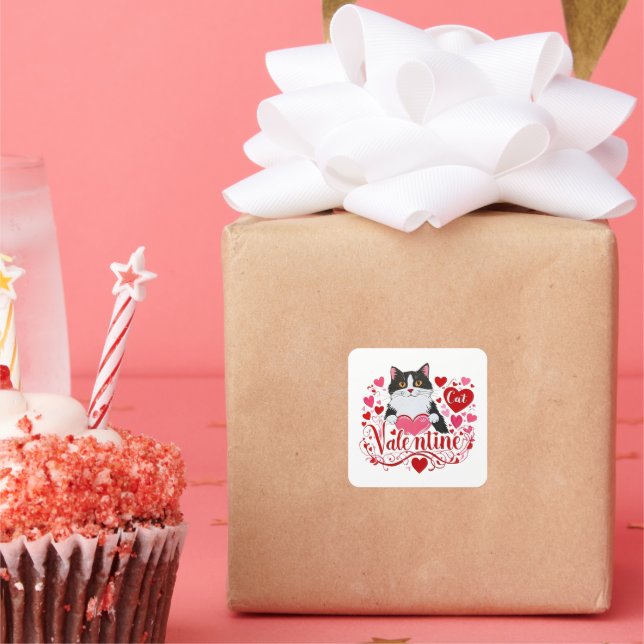 Adesivo Quadrado Vinheta de Namorados de gato (Festa)