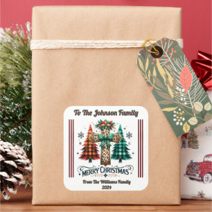 Adesivo Quadrado Vinheta de Natal brilhante para presentes