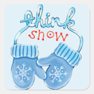 Adesivo Quadrado Vinheta de Natal de Snow Mittens