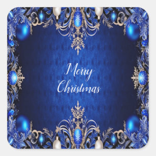 Adesivo Quadrado Vinheta de Natal Decorativa Azul