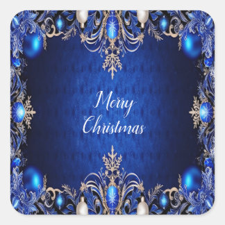 Adesivo Quadrado Vinheta de Natal Decorativa Azul