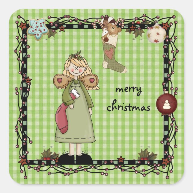 Adesivo Quadrado vinheta de Natal do Anjo do Mys (Frente)
