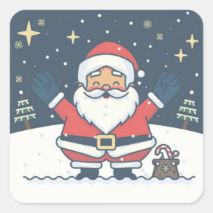 Adesivo Quadrado Vinheta de Natal do Papai Noel, uma bela brincadei