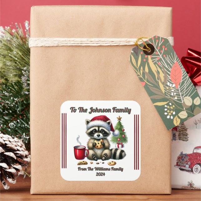 Adesivo Quadrado Vinheta de Natal Festiva para presentes (Feriado)