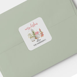 Adesivo Quadrado Vinheta de Natal Gnomo Watercolor