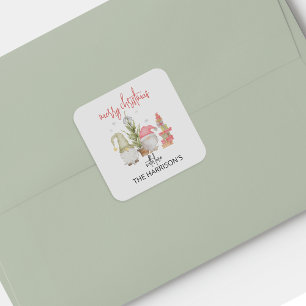 Adesivo Quadrado Vinheta de Natal Gnomo Watercolor