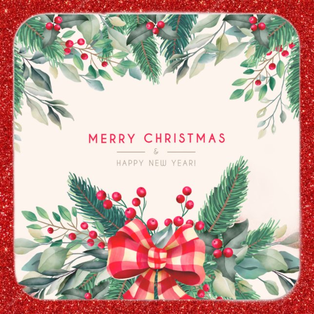 Adesivo Quadrado Vinheta de Natal 🌲 Greenery (Criador carregado)