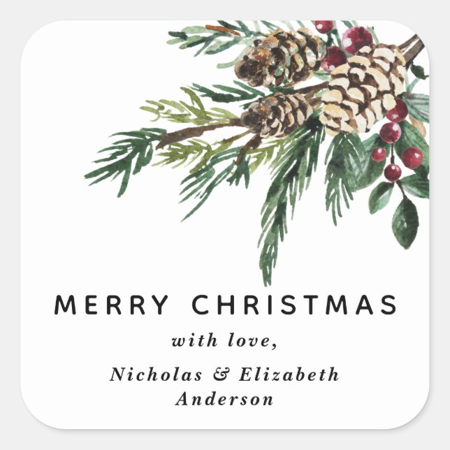 Adesivo Quadrado Vinheta de Natal Holly de inverno (Frente)