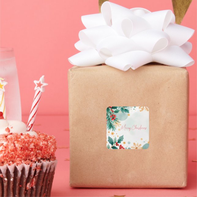 Adesivo Quadrado Vinheta de Natal Merry Elegante (Festa)