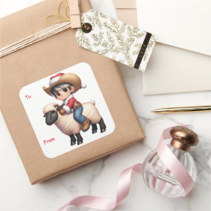 Adesivo Quadrado Vinheta de Natal para Papais noeis Mutton Busting