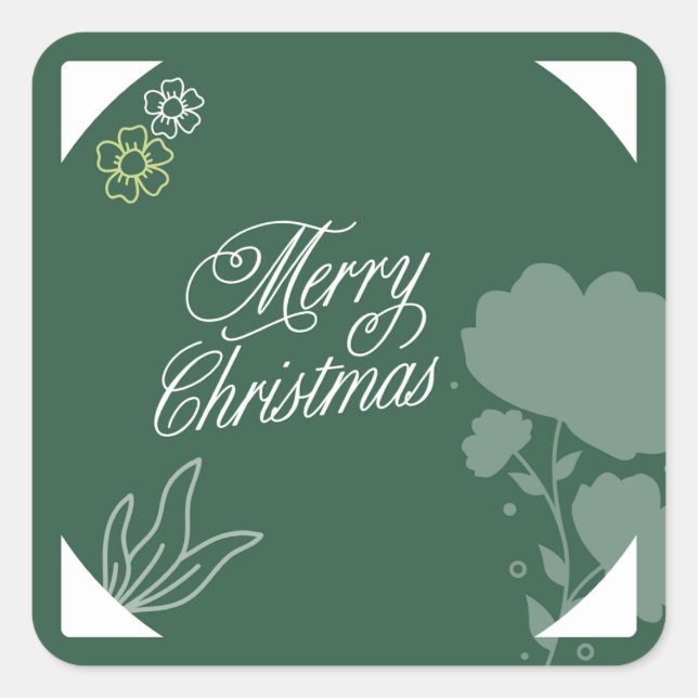 Adesivo Quadrado Vinheta de Natal Verde e Branco (Frente)