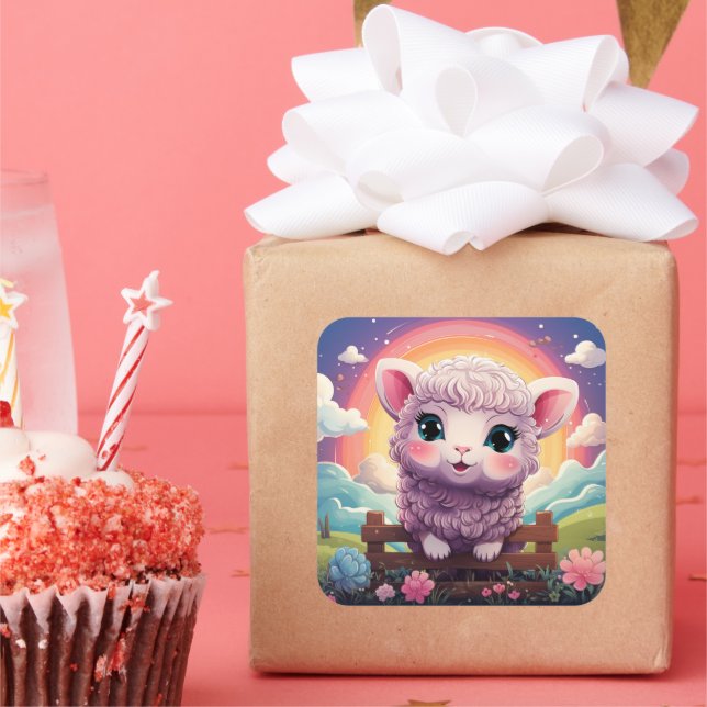 Adesivo Quadrado Vinheta de ovelha branca (Festa)