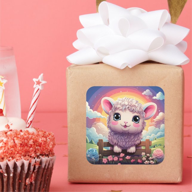 Adesivo Quadrado Vinheta de ovelha branca (Festa)