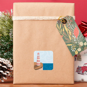 Adesivo Quadrado Vinheta de Paisagem de Farol com Lâmpada com Lixão