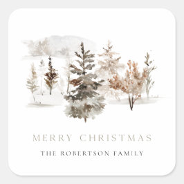 Adesivo Quadrado Vinheta de Paisagem de inverno com Aquarela de Nat