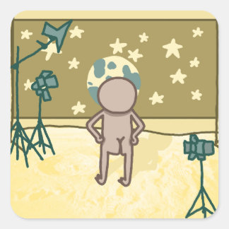 Adesivo Quadrado Vinheta de Piada de aterrissagem com lua falsa