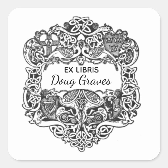 Adesivo Quadrado Vinheta de Placas Celtas e de Aves Editáveis (Frente)