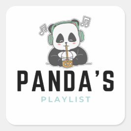 Adesivo Quadrado Vinheta de playlist de Panda em Preto e Azul