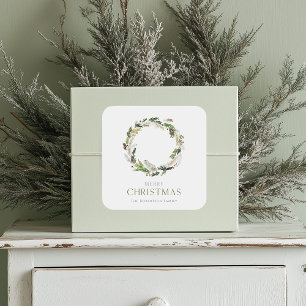 Adesivo Quadrado Vinheta de Presente de Wreath de Natal
