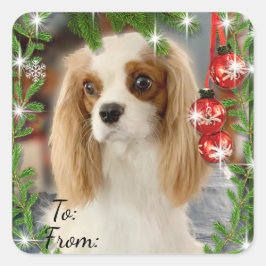 Adesivo Quadrado Vinheta de presentes de Natal Blenheim Cavalier