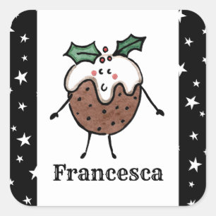 Adesivo Quadrado Vinheta de Quadrado de Pudim de Natal Personalizad