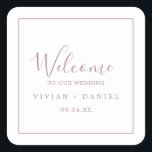 Adesivo Quadrado Vinheta de Rosa Dourado Casamento Mínimo<br><div class="desc">Estes adesivos mínimos de boas-vindas de rosa de ouro são perfeitos para um casamento simples. A design romântica moderna apresenta clássico de ouro rosa e tipografia branca emparelhada com uma caligrafia rustica, mas elegante, com estilo antigo, com letra de mão. Personalizável em qualquer cor. Mantenha o design simples e elegante,...</div>