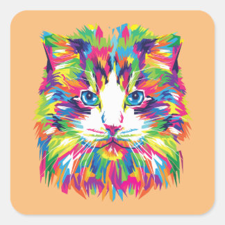 Adesivo Quadrado Vinheta de rosto de gato multicolorido