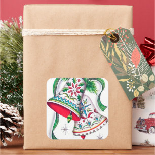 Adesivo Quadrado Vinheta de sinos de férias de natais vintages ret