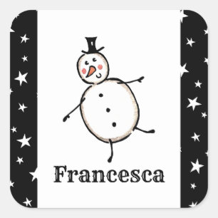 Adesivo Quadrado Vinheta de Snowman Quadrado de Natal Personalizado