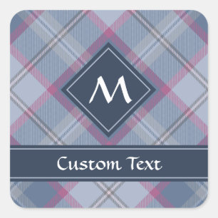 Adesivo Quadrado Vinheta de Tartan Azul e Rosa Pastel