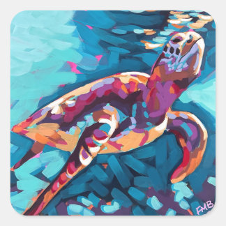 Adesivo Quadrado Vinheta de Tartaruga Marítima