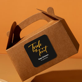 Adesivo Quadrado Vinheta de Trick ou Tratar Favor de Halloween