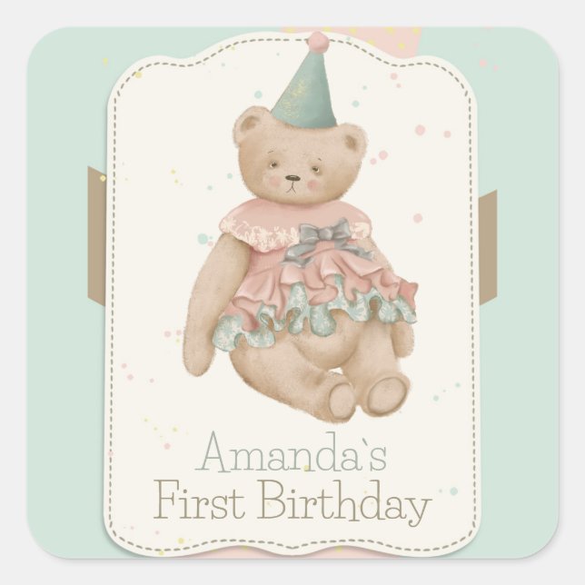 Adesivo Quadrado Vinheta de Urso Candy Cute (Frente)