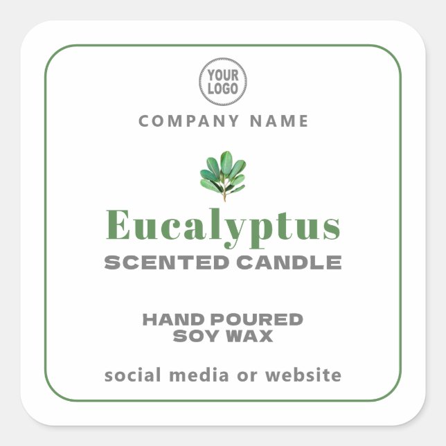 Adesivo Quadrado Vinheta de Velas Feitas à Mão Eucalyptus (Frente)