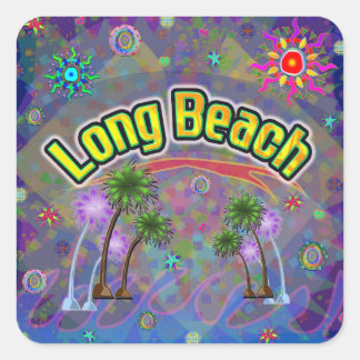 Adesivo Quadrado Vinheta de Voyage em Long Beach Noble