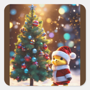 Adesivo Quadrado "Vinheta Design de Árvore de Natal"