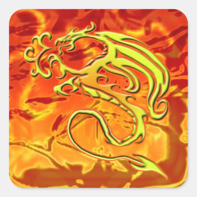 Adesivo Quadrado Vinheta do Dragão de Fogo (Frente)