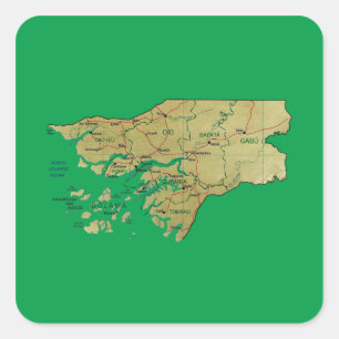 Adesivo Quadrado Vinheta do Mapa da Guiné-Bissau